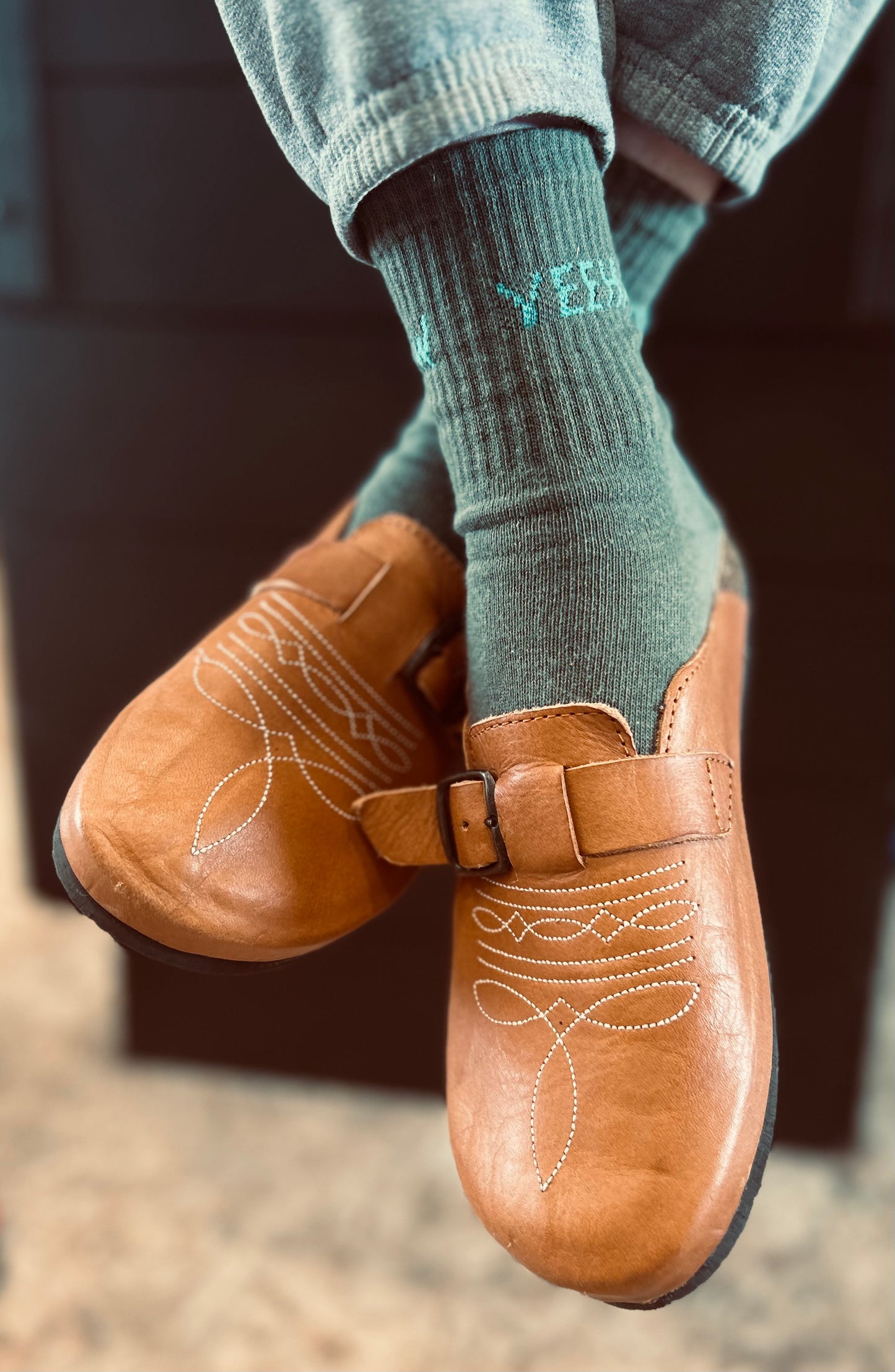 Leather Boot Stitch Mules