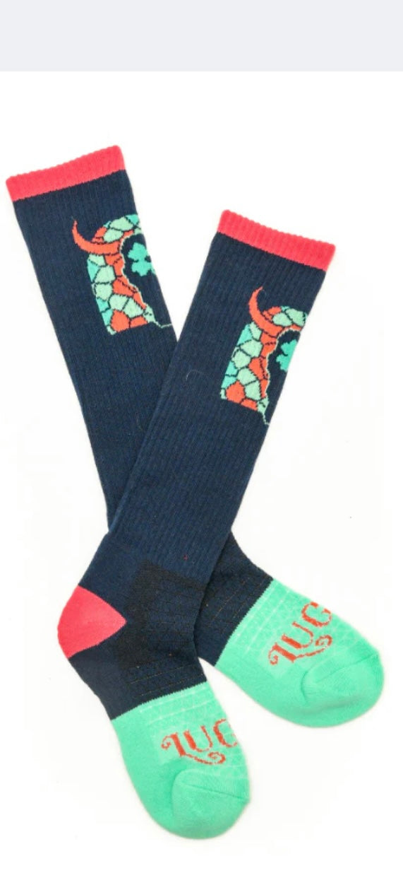 Western Boot Socks || Lucky Clover Steer Head Navy/Pink