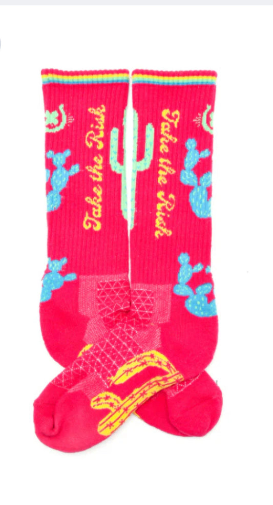 Western Boot Socks || Take the Risk Hot Pink